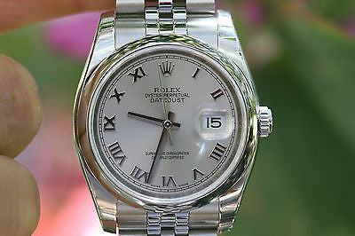 ROLEX MENS LADIES 36mm DATEJUST WATCH STAINLESS STEEL 116200 UNWORN ROMAN SILVER