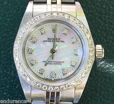 ROLEX LADIES OYSTER PERPETUAL NO DATE 76080 STAINLESS STEEL CUSTOM DIAMOND BEZEL