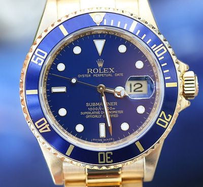 ROLEX MENS WATCH SUBMARINER 18K GOLD 16618 BOX WARRANTY CARD BOOKLETS TAGS