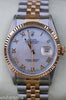 ROLEX MENS DATEJUST TWO TONE 18k GOLD STEEL MOTHER-OF-PEARL GOLD ROMAN NUMERALS