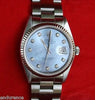 ROLEX DATEJUST MENS 16200 STAINLESS CAROLINA BLUE MOTHER OF PEARL DIAMOND DIAL