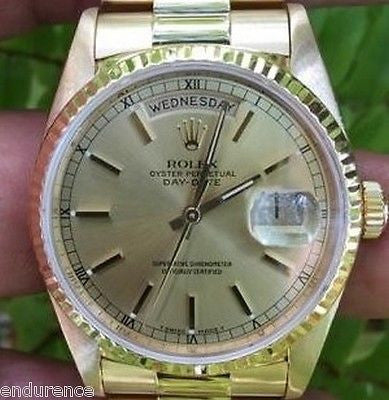ROLEX PRESIDENT MENS 18K YELLOW GOLD CHAMPAGNE DIAL MODEL 18238 BOX PAPERS