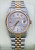 ROLEX DATEJUST TWO TONE 18K GOLD STAINLESS STEEL WATCH SILVER DIAMOND DIAL 16233