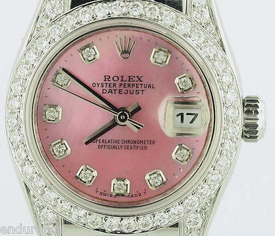 ROLEX DATEJUST PRESIDENT STYLE LADIES PINK DIAMOND DIAL BAND BEZEL LUGS DIAMONDS