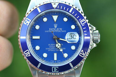 ROLEX MENS BLUE SUBMARINER STAINLESS STEEL 16610 CUSTOM DIAL FOR 116619