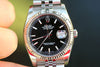 ROLEX MENS DATEJUST 36mm STAINLESS STEEL BLACK 116234 18K WHITE GOLD USED