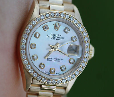 ROLEX LADIES PRESIDENT 18K YELLOW GOLD 69178 DIAMOND MOTHER OF PEARL DIAL BEZEL
