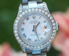 ROLEX LADIES 26mm DATEJUST 18K WHITE GOLD 1.5ct DIAMOND BEZEL LUGS ROMAN DIAL