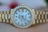 ROLEX MIDSIZE PRESIDENT 18K YELLOW GOLD VINTAGE DIAMOND BEZEL PEARL DIAL BAND