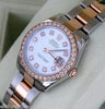 ROLEX DATEJUST LADIES MIDSIZE TWO TONE 18K ROSE GOLD DIAMOND MOTHER-OF-PEARL