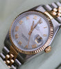 ROLEX MENS DATEJUST TWO TONE 18k GOLD STEEL MOTHER-OF-PEARL GOLD ROMAN NUMERALS
