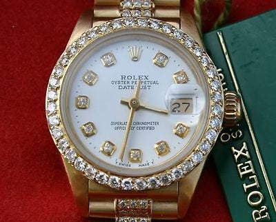 ROLEX LADIES 6917 PRESIDENT 18K YELLOW GOLD DIAMOND WHITE PEARL DIAL BEZEL BAND