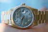 ROLEX MENS PRESIDENT 18K YELLOW GOLD 18038 SAPPHIRE QUICK SET BLUE DIAMOND DIAL