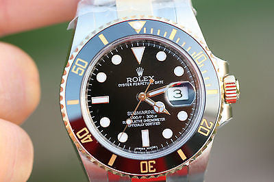 ROLEX MENS SUBMARINER BLACK 40mm 18K GOLD STAINLESS STEEL CERAMIC 116613 UNWORN