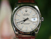 ROLEX MENS LADIES DATEJUST 18K WHITE GOLD 116139 LEATHER BAND DEPLOYMENT