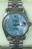 ROLEX DATEJUST MENS STEEL WATCH CAROLINA BLUE MOTHER OF PEARL DIAMOND DIAL 16014