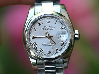 ROLEX LADIES DATEJUST 26mm STAINLESS STEEL SMOOTH BEZEL 170160 SILVER ROMAN DIAL