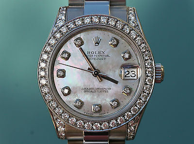 ROLEX WATCH MENS LADIES MIDSIZE 31mm DATEJUST 178240 STAINLESS STEEL DIAMOND