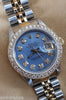 ROLEX DATEJUST TWO TONE MOTHER OF PEARL BLUE DIAMONDS DIAL BEZEL MODEL 69173