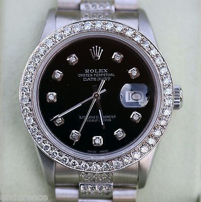 ROLEX DATEJUST 18K GOLD PRESIDENT BAND DIAMONDS BLACK  IMMACULATE WATCH