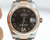 ROLEX LADIES MIDSIZE DATEJUST 18K ROSE GOLD STAINLESS STEEL DIAMOND ROMAN