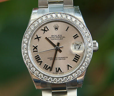 ROLEX MENS LADIES MIDSIZE 31mm DATEJUST 178240 STEEL DIAMOND BEZEL UNWORN
