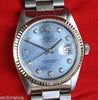 ROLEX DATEJUST MENS 16200 STAINLESS CAROLINA BLUE MOTHER OF PEARL DIAMOND DIAL