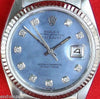ROLEX DATEJUST MENS 16200 STAINLESS CAROLINA BLUE MOTHER OF PEARL DIAMOND DIAL