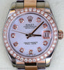 ROLEX DATEJUST LADIES MIDSIZE TWO TONE 18K ROSE GOLD DIAMOND MOTHER-OF-PEARL