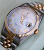 ROLEX MENS DATEJUST TWO TONE 18k GOLD STEEL MOTHER-OF-PEARL GOLD ROMAN NUMERALS