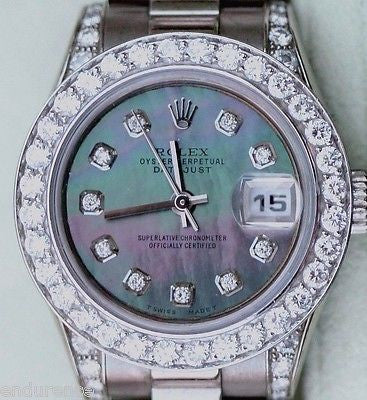 ROLEX PRESIDENT LADIES 18k WHITE GOLD MOTHER OF PEARL DIAMOND DIAL BEZEL 179239