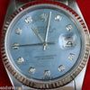 ROLEX DATEJUST MENS 16200 STAINLESS CAROLINA BLUE MOTHER OF PEARL DIAMOND DIAL