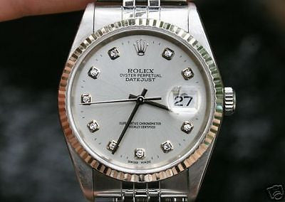 ROLEX MENS DATEJUST SILVER DIAMOND DIAL 16234 BOX