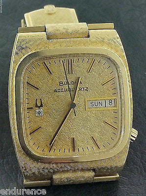 BULOVA RARE ACCUQUARTZ 1974 VINTAGE DAY-DATE PRESIDENT 224 SERIES 14K GOLD WATCH