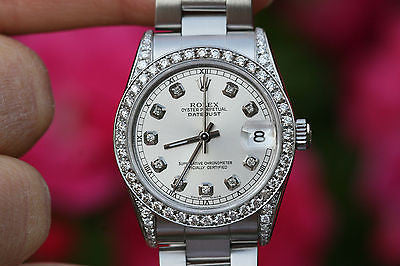 ROLEX MENS LADIES 31mm MIDSIZE DATEJUST 78240 STEEL DIAMOND DIAL BEZEL LUGS