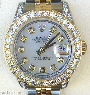 ROLEX 26mm LADIES DATEJUST 18k GOLD STAINLESS STEEL DIAMOND BEZEL DIAL LUGS