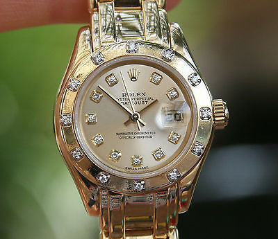 ROLEX 80318 LADIES 29mm MASTERPIECE 18K GOLD ORIGINAL FACTORY DIAMOND DIAL BEZEL