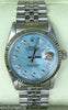 ROLEX DATEJUST MENS STEEL WATCH CAROLINA BLUE MOTHER OF PEARL DIAMOND DIAL 16014