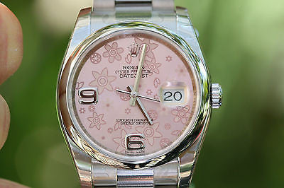 ROLEX DATEJUST LADIES MENS 36mm STAINLESS STEEL PINK FLORAL 116200 UNWORN