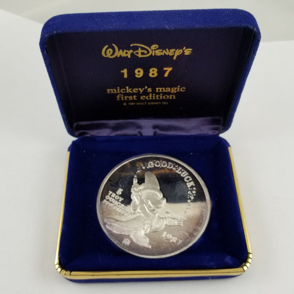 1987 Disney Mickey's Magic Good Luck Coin 5 Troy oz .999 Silver COA