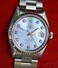 ROLEX DATEJUST MENS STEEL WATCH CAROLINA BLUE MOTHER OF PEARL DIAMOND DIAL 16014