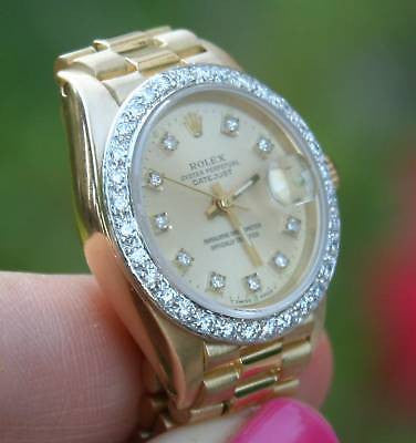 ROLEX LADIES 18k GOLD DATEJUST PRESIDENT WATCH