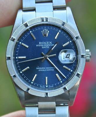 ROLEX MENS STAINLESS STEEL DATE BLUE DIAL