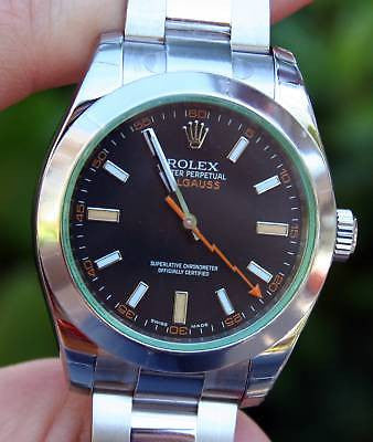 ROLEX STEEL MENS GREEN CRYSTAL MILGAUSS WATCH NEW