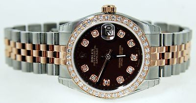 ROLEX MIDSIZE 18k ROSE GOLD/SS DATEJUST WATCH CHOCOLATE
