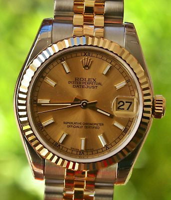 ROLEX 18k GOLD S/S MIDSIZE LADIES MENS DATEJUST WATCH