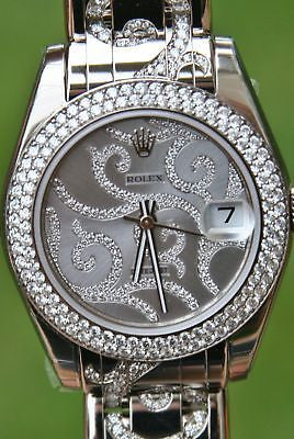 ROLEX 18k 81339 WHITE GOLD PEARLMASTER ARABESQUE SPECTACULAR ALL DIAMONDS