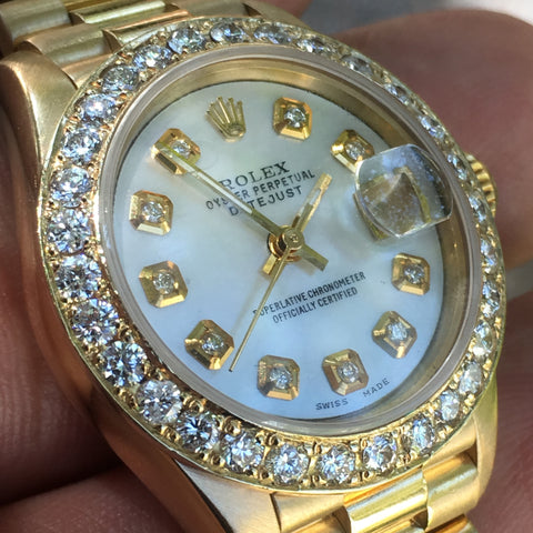 Rolex Datejust Presidential 26mm 18k Gold Oversized Diamond Bezel MOP Dial 69178