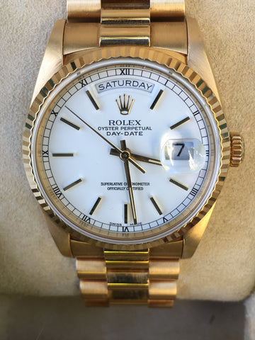 ROLEX MENS PRESIDENT DAY DATE 36mm 18238 18K GOLD DOUBLE QUICK BOX PAPERS