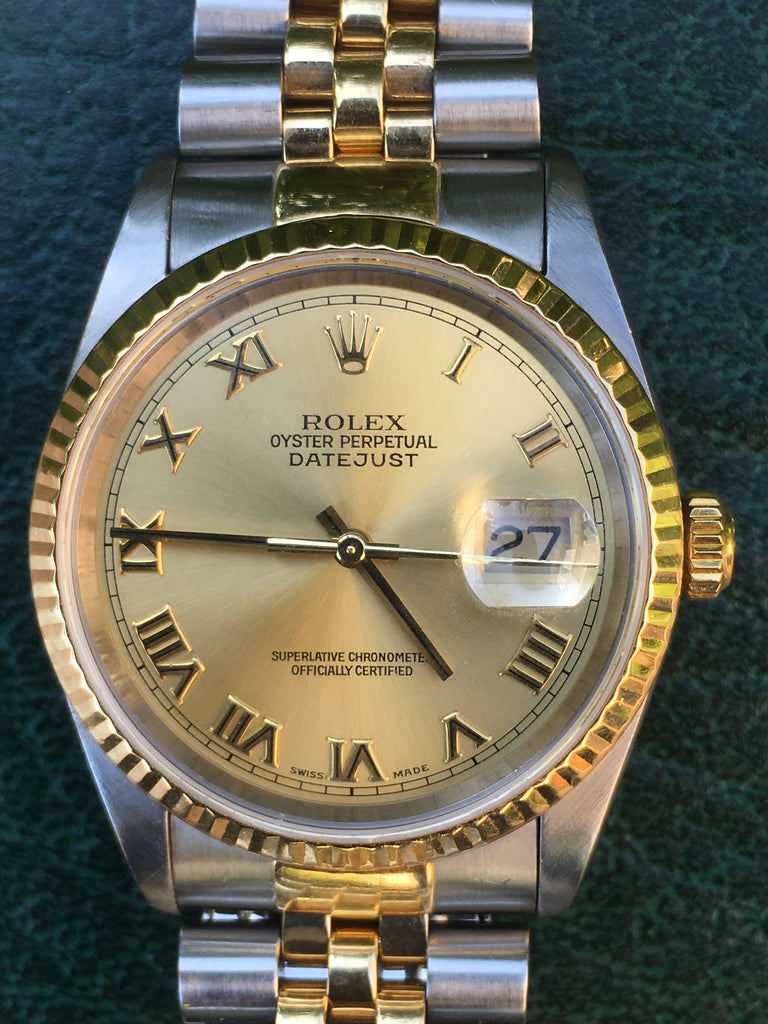 Rolex Datejust Diamond Dial Steel Yellow Gold Mens Watch 16233 Box